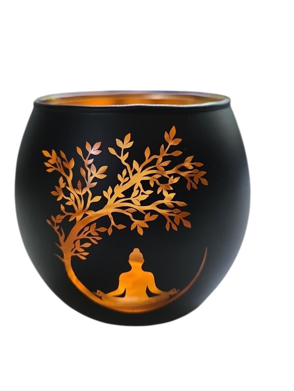 Source Unknown Black and Copper Tree Meditation Candle Holder